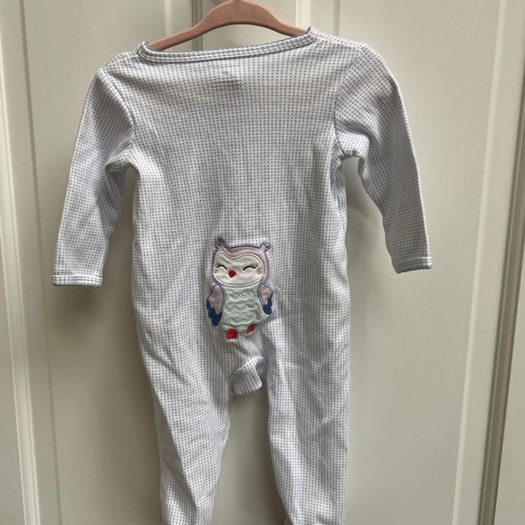 Carter’s 6M Periwinkle Polka Dot Owl Gender Neutral Ling Sleeve Footie Pajamas - Picture 2 of 5